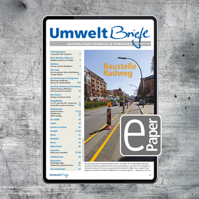 Tablet mit einem offenen E-Paper Umweltbrief